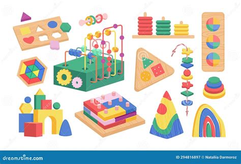 Illustratie van Montessori speelgoed voor verschillende leeftijdsfasen
