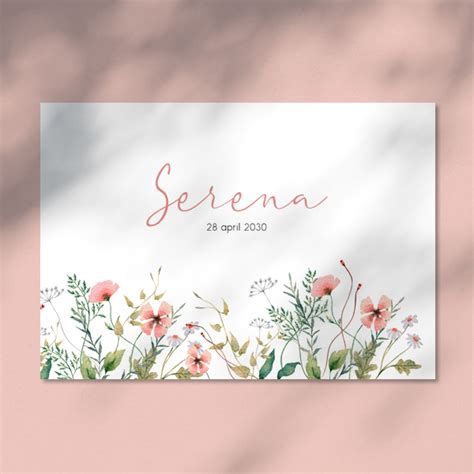 Geboortekaartje met een kas en bloemen, symbool voor nieuw leven en natuur