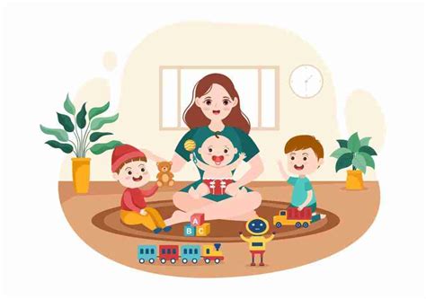 Illustratie van een kind met een zorgzame professional in een kinderdagverblijf