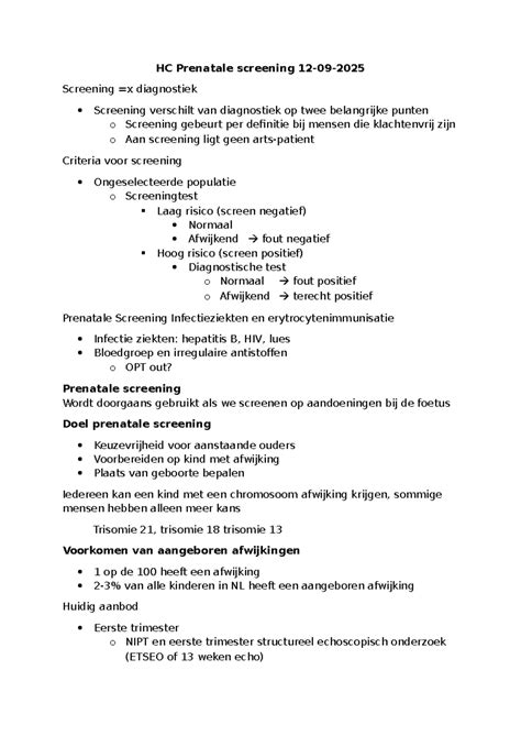 Schema van prenatale screening en diagnostiek met de verschillende onderzoeken en momenten van uitvoering.