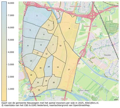 Kaart van Nieuwegein met de locaties van kinderopvang in de wijk Zuilenstein gemarkeerd.