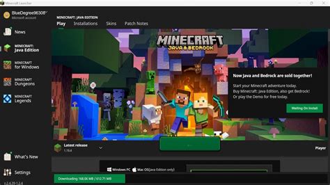 Screenshot van de Minecraft Launcher Java Edition met de versie selectie optie.