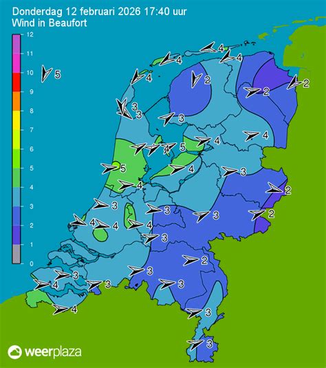 Weerkaart van Nederland op 6 februari 1904 met temperatuur, windsnelheid en windrichting