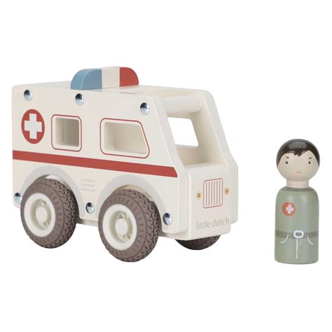 Houten ambulance speelgoed van Little Dutch met poppetje