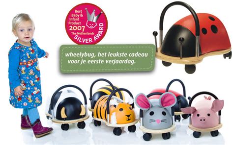 Collage van verschillende Wheelybug modellen: muis, tijger, lieveheersbeestje, koe