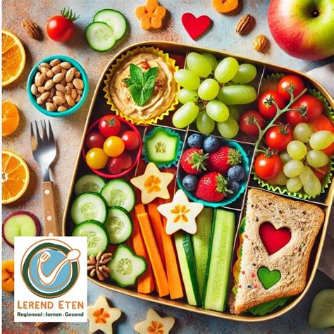 Voorbeeld van een mooi ingepakte bento lunchbox met diverse gezonde etenswaren