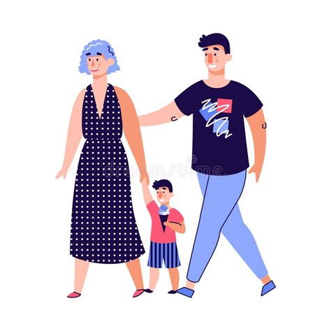 Illustratie van een gezin dat samen een wandeling maakt