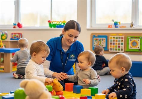 Foto van een kinderdagverblijfgroep met spelende kinderen en pedagogisch medewerker