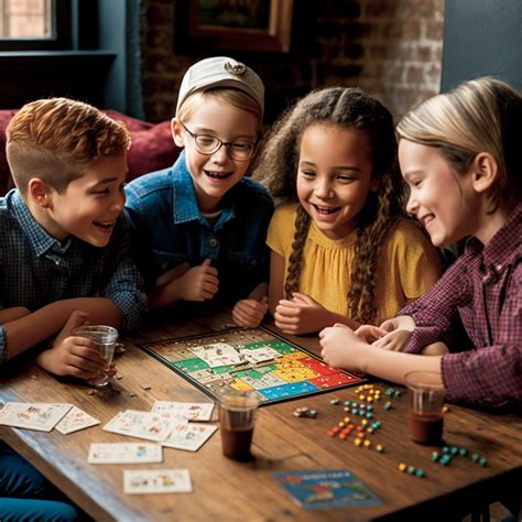 Kinderen die vrolijk aan het spelen zijn met spelletjes en versieringen op een verjaardagsfeestje.