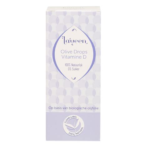 Illustratie van de Laveen Olive Drops fles met een druppelaar, omringd door iconen van de vier vetoplosbare vitamines (A, D, E, K).