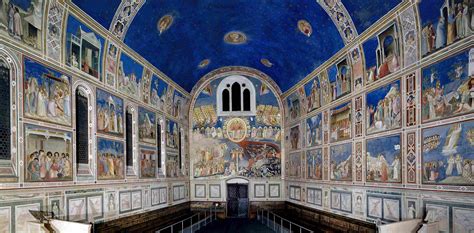 Artistieke impressie van de Cappella degli Scrovegni met zijn levendige fresco's.