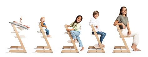 Collage van verschillende populaire kinderstoelen, waaronder de Stokke Tripp Trapp en Hauck Alpha.