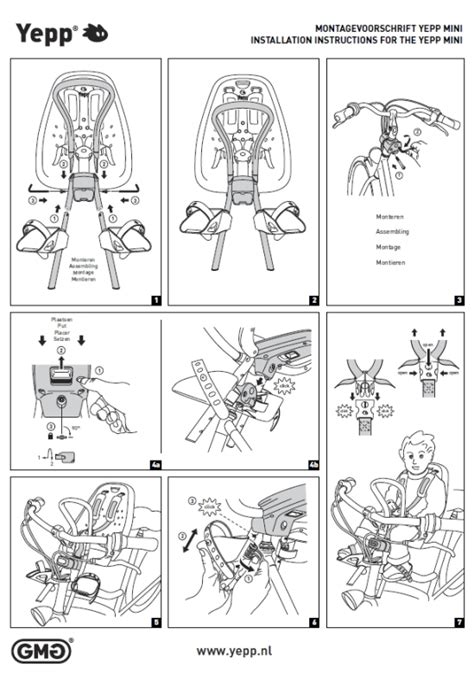 Infographic die de drie verschillende montage methoden voor Yepp kinderzitjes illustreert.