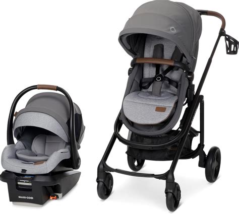 Diagram dat het 3-in-1 Travel System van de Maxi-Cosi Elia 2 laat zien (buggy, reiswieg, autozitje).