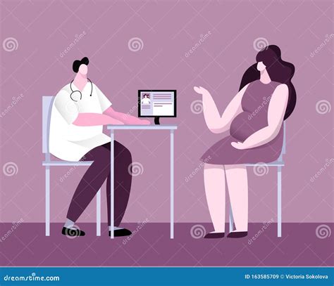 Illustratie van een gynaecoloog die een zwangere vrouw uitleg geeft over de app