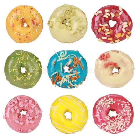 Een kleurrijke afbeelding van verschillende soorten versierde donuts, met de game-interface op de achtergrond.