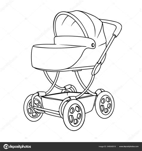 Historische schets van een vroege kinderwagen met duwbeugel