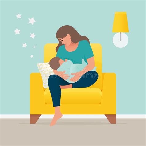 Illustratie van een moeder die borstvoeding geeft aan haar baby na een keizersnede