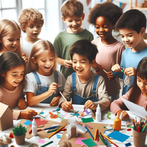 Kinderen werken aan een creatief project tijdens het Piusatelier