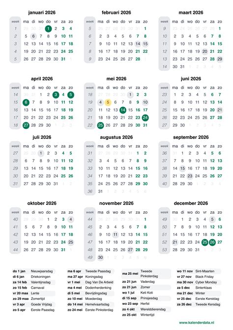 Kalender met markeringen voor feestdagen en levertijden