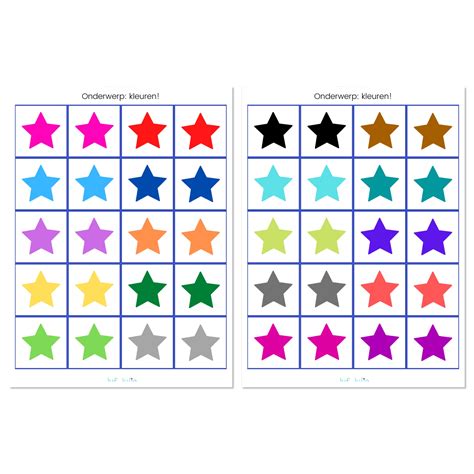 voorbeeld van memory kaartjes met verschillende kleuren en categorieën