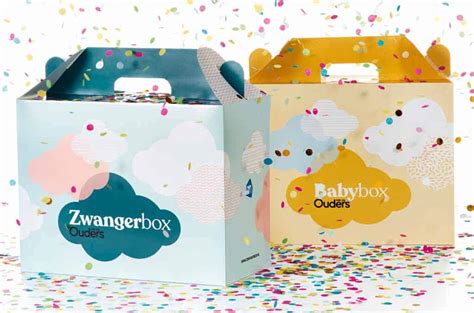 Voorbeelden van producten die in de Ouders van Nu Zwangerbox en Babybox kunnen zitten, zoals een Difrax speen, Pampers samples en babyvoeding.