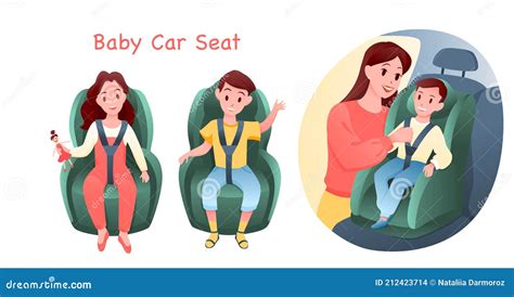 Illustratie van een baby die veilig in een autostoeltje in het vliegtuig zit.