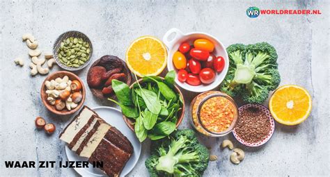 Infographic met ijzerrijke voedingsmiddelen en bronnen van vitamine C