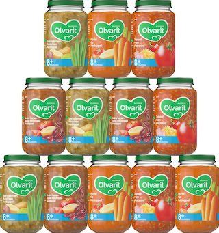 Verschillende soorten babyvoeding potjes in een Turkse supermarkt