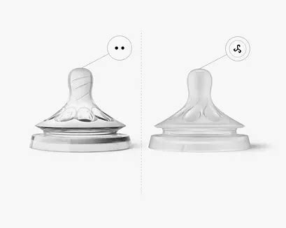 Afbeelding van de verschillende Philips Avent Natural Response-spenen met snelheidsindicaties.