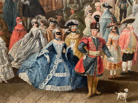 Een sfeervolle foto van een gemaskerd bal met diverse kostuums.