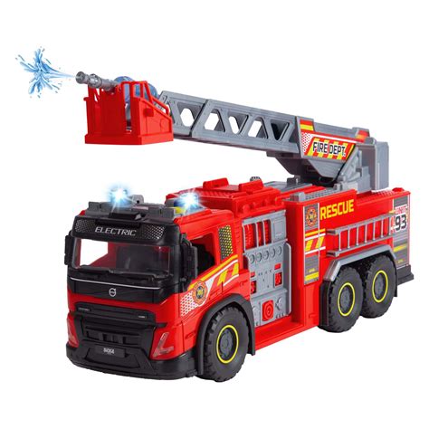 Gedetailleerde foto van een die-cast speelgoed brandweerwagen met pull-back mechanisme