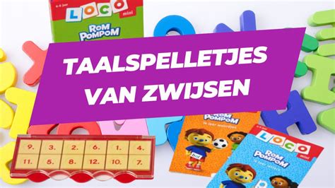 Illustratie van diverse taalspelletjes, zoals lettermagneten en een Loco-spel.