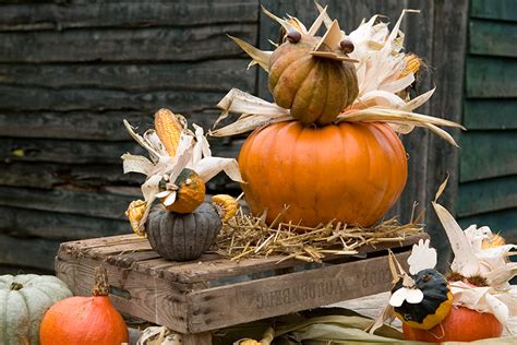 Voorbeelden van meer uitdagende knutselprojecten, zoals pompoenen en spinnen van herfstmaterialen