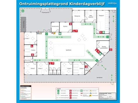 plattegrond van een kinderdagverblijf met vluchtroutes