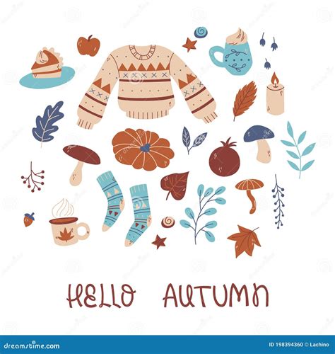 Illustratie van een herfstgeboortekaartje met bladeren, pompoenen en paddenstoelen