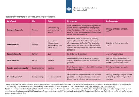 Schema van de verschillende aspecten van ouderschapsverlof en gerelateerde wetgeving