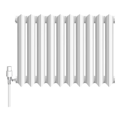 Illustratie van een watergedragen radiator met de aan- en afvoerleidingen.