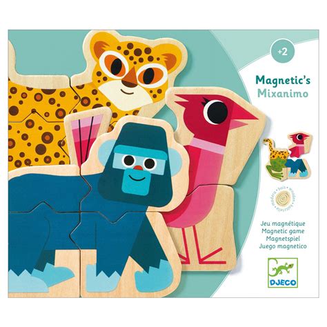 Een kleurrijke selectie van Djeco speelgoed, waaronder puzzels, knutselsets en houten figuren.