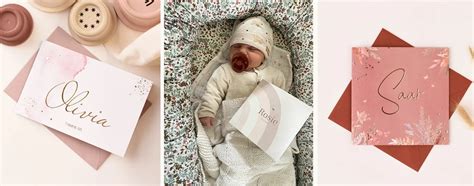 Illustratie van verschillende stijlen geboortekaartjes met stoere meisjesnamen