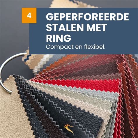 Collage met kleurstalen van verschillende lederen opties voor kinderwagen hoezen