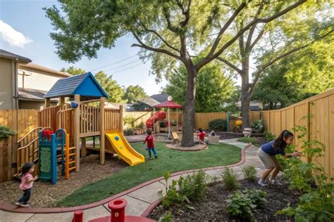 Thema photo of a vibrant children's day care center with outdoor play area