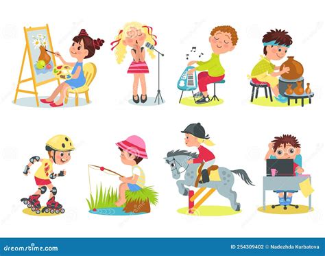 Collage of children engaged in various activities: painting, playing music, and splashing in puddles