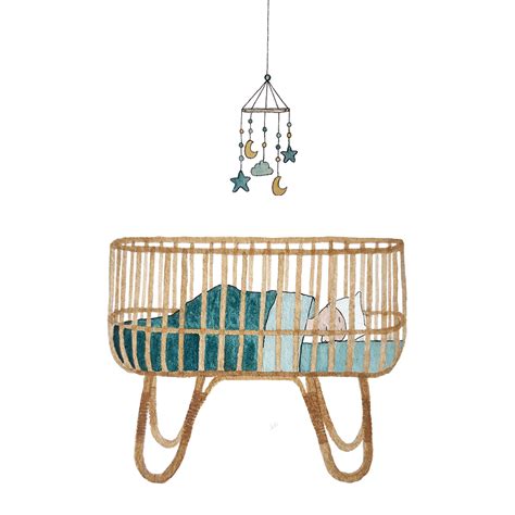 Illustratie van een slapende baby in een wieg met een comfortabel matras