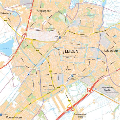 Kaart van Leiden met de locaties van verloskundigenpraktijken en kraamzorgorganisaties.