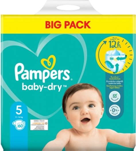 Infographic die de absorptiecapaciteit en beschermende lagen van Pampers Baby Dry luiers illustreert