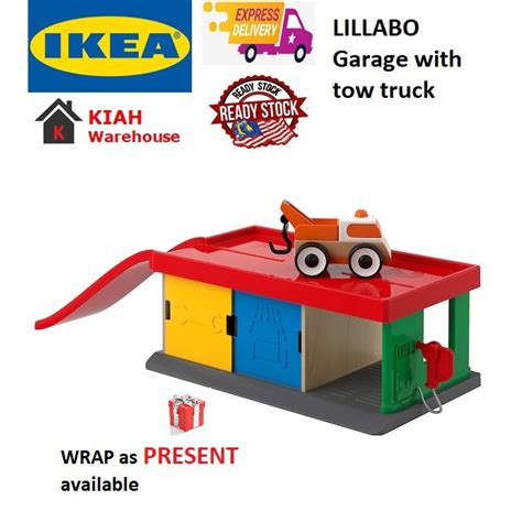 Gedetailleerde afbeelding van de IKEA LILLABO garage met drie verdiepingen, inclusief lift en heliplatform.