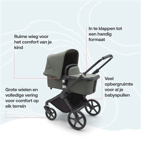 Illustratie van een Bugaboo 2-in-1 kinderwagen met wieg en stoelcombinatie