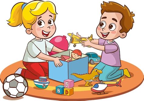 Illustratie van kinderen die samen spelen met divers speelgoed, zonder onderscheid naar gender.