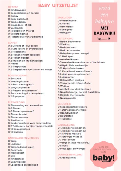 Voorbeeld van een complete baby uitzetlijst.